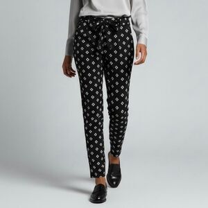 Old Navy Black Geometric Pattern Pleated Elastic Waist Tapered Leg Dress Pants